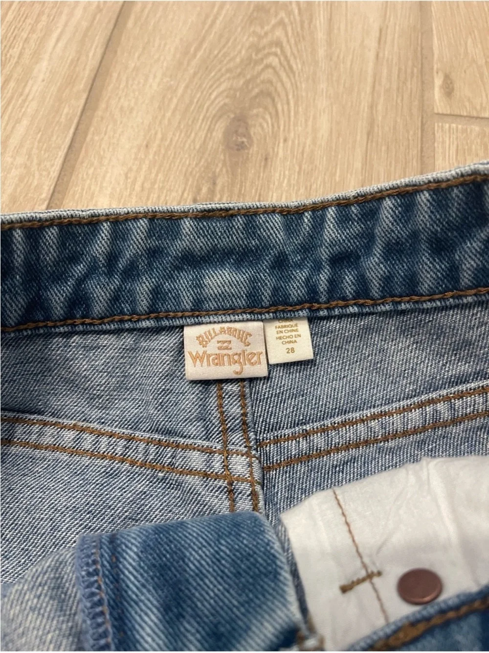 NWT Billabong X Wrangler Showdown Patchwork Cut Off Blue Denim Jean Shorts Sz 27